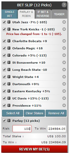 Example Of Parlay WIth High Payout Odds